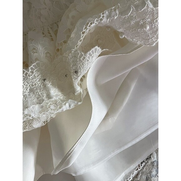 Jcrew Collection Sz 6 Short Ivory Lace Skater Skirt Ruffle Hem Pearl Details - Picture 7 of 7